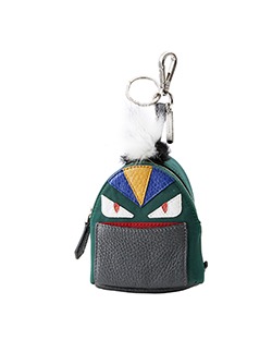 Fendi Mini Monster Backpack Charm, Nylon, Leather, Multi, DB, B